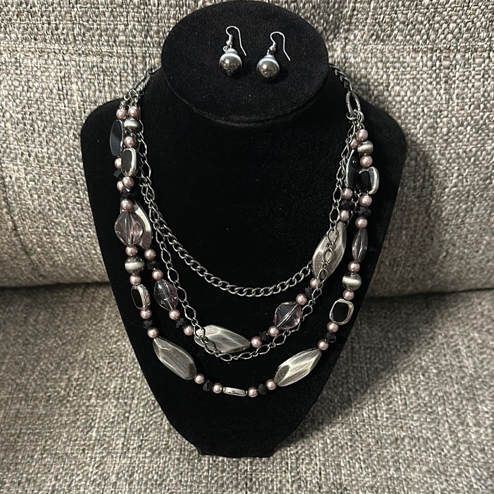 Elegant Purple and Gray Necklace Set